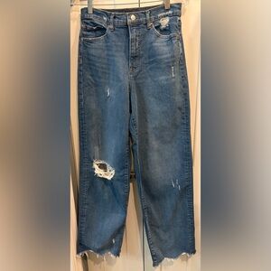 Express Super High Waisted Ripped Raw Hem 90s Wide Leg Jeans